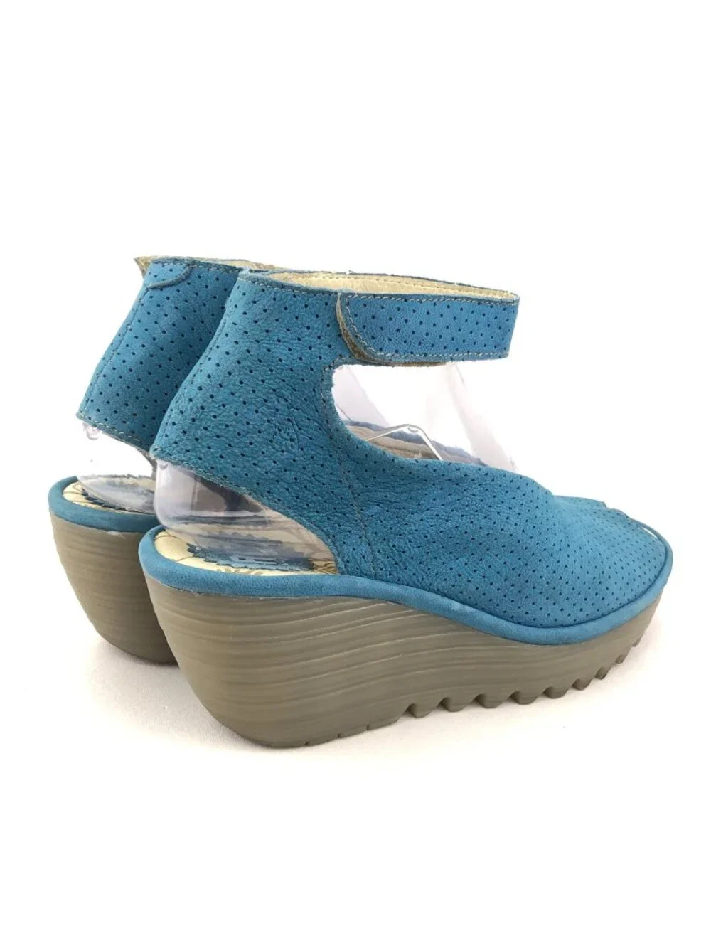 Fly London Yala Blue Suede Wedge Sandals EUR 37